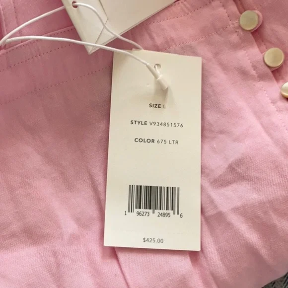 VINCE SQUARE NECK LINEN BLEND PINK MIDI DRESS size large brand new with tags - Picture 6 of 12